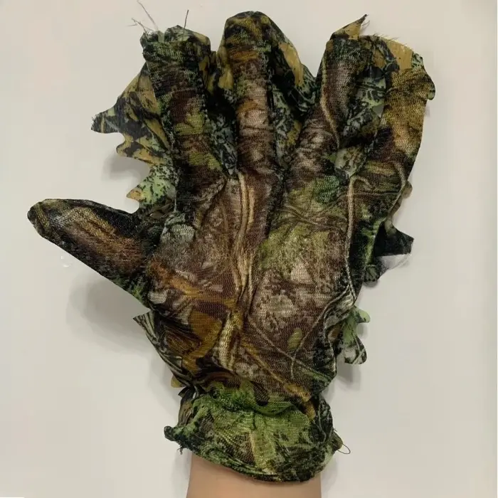Gants camouflage 3D feuilles 3 pièces confortables anti-dérapants durables pour chasse photo