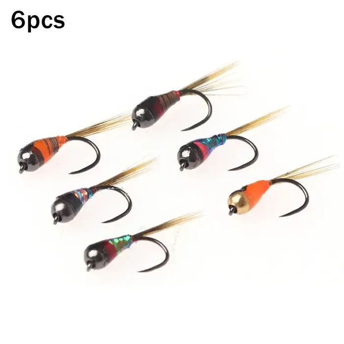 6 pièces # 14 Nymphes de pêche à la mouche Euro Fly Perdigon, sans ardillons, à coulée rapide, en ép