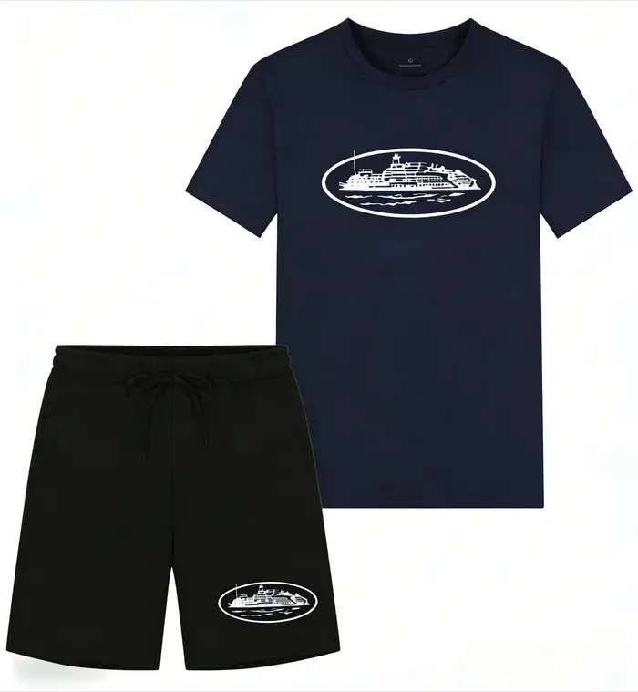 Nouvel ensemble d'été 26 : T-shirt et short imprimés bateau, coupe ample, col rond, respirant, manch