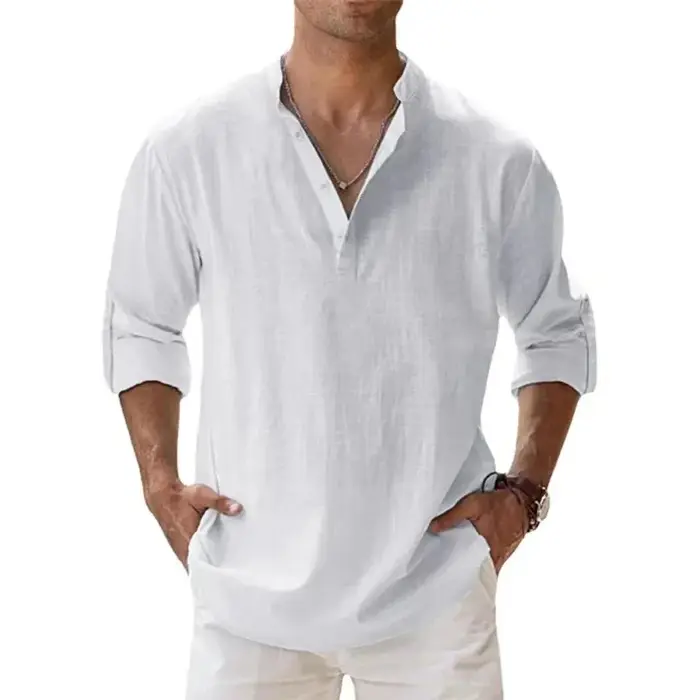 Chemises légères à manches longues pour hommes, Streetwear, en coton et lin, Henley, chemises hawaïe