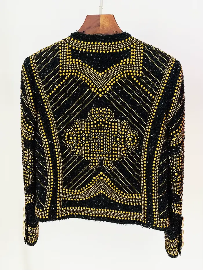HIGH STREET Nouveauté 2026 Automne/Hiver Veste de créateur pour femme en tweed ornée de rivets métal