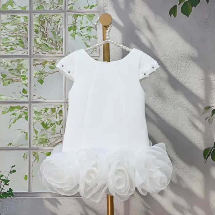 Robe Blanche pour Filles 2026, Nouvelle Robe de Princesse en Coton à Couches d'Air pour Enfants, Ten