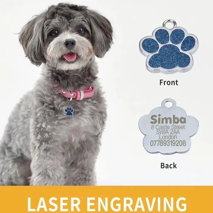 Étiquettes de plaque personnalisées pour chiens et chats nom d'identification pour chiot gravé pendentif patte en alliage à paillettes accessoires pour animaux de compagnie et chiens occasions spéciales sécurité élégance