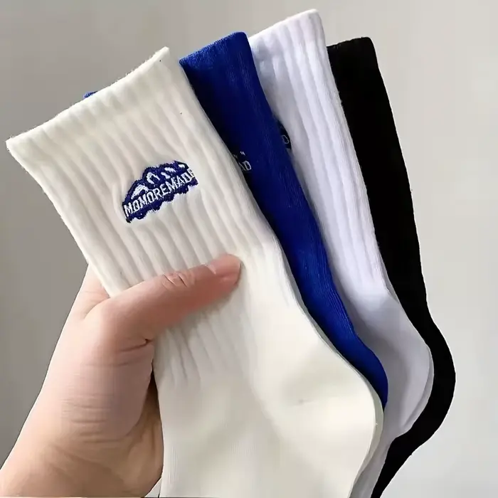 Lot 4 paires chaussettes unisexe motifs peinture à l'huile - Mi-mollet respirantes casual polyvalentes