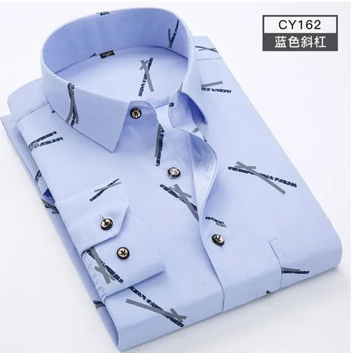 Nouvelle chemise pour hommes à manches longues mince printemps/été imprimé repassage gratuit affaire