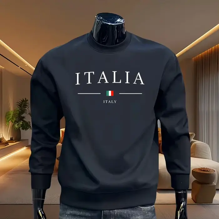 2025 italie mode imprimé pull pour hommes printemps automne chaud doux à manches longues T-shirt mâle quotidien décontracté sport col rond sweats à capuche
