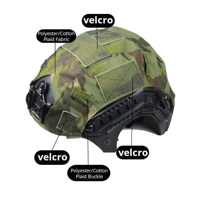 Housse casque rapide polyester-coton - Couverture camouflage DNC MCAP multiple options pour équipement tactique