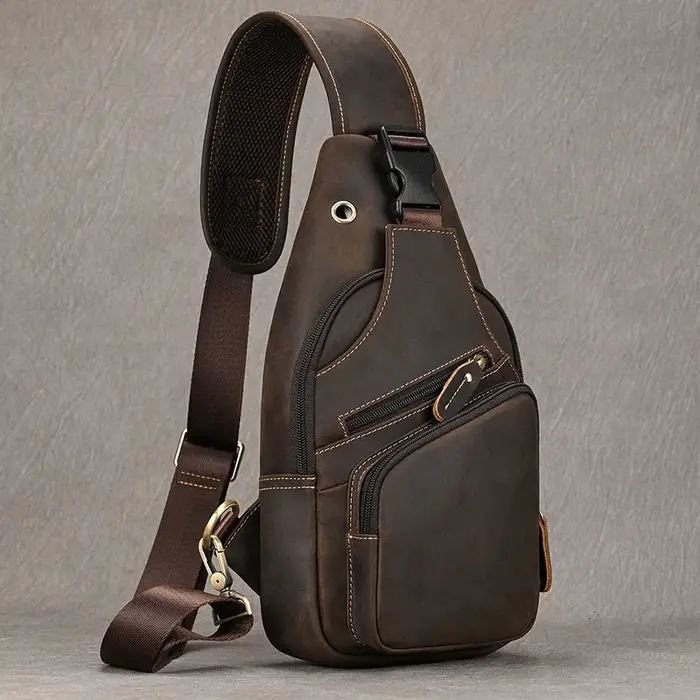 Sacs de poitrine en cuir Luufan pour hommes, sacs à bandoulière en cuir de vache pour iPad Mini, sac