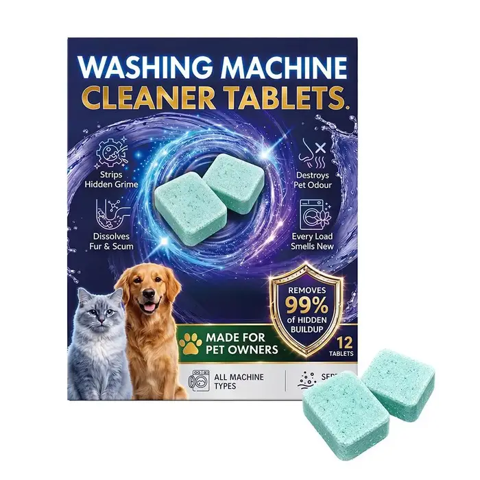 Nettoyant pour lave-linge qui élimine efficacement les poils d'animaux tenaces, les peluches et les 
