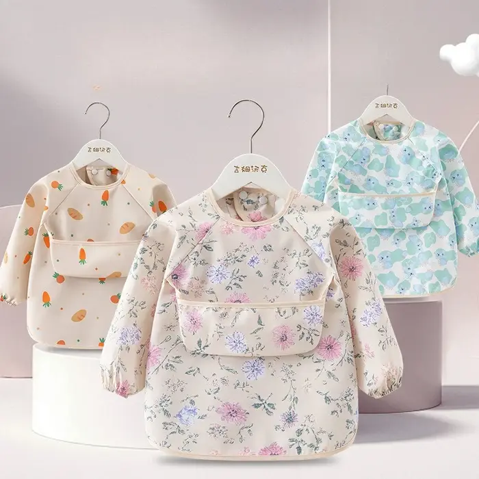 Bavoir d'alimentation pour enfants, 1 pièce, tablier imperméable à manches longues, poche de riz, ch