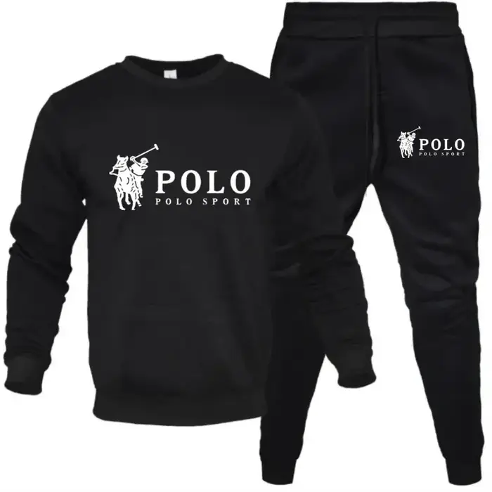 Ensemble de survêtement sportif pour homme en 2 pièces - Sweat-shirt à col rond noir et pantalon de 