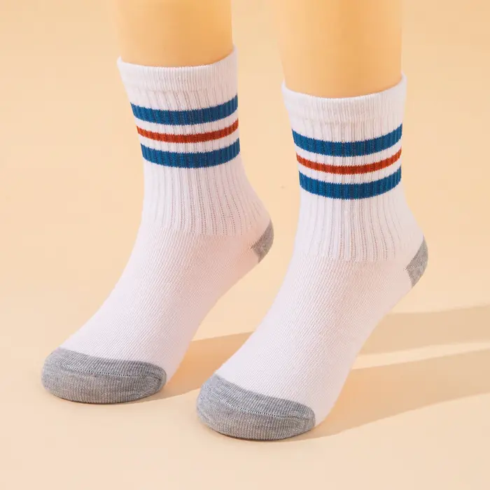 10 paires de chaussettes mi-mollet de sport pour enfants, design classique rayé et coloré, adaptées 