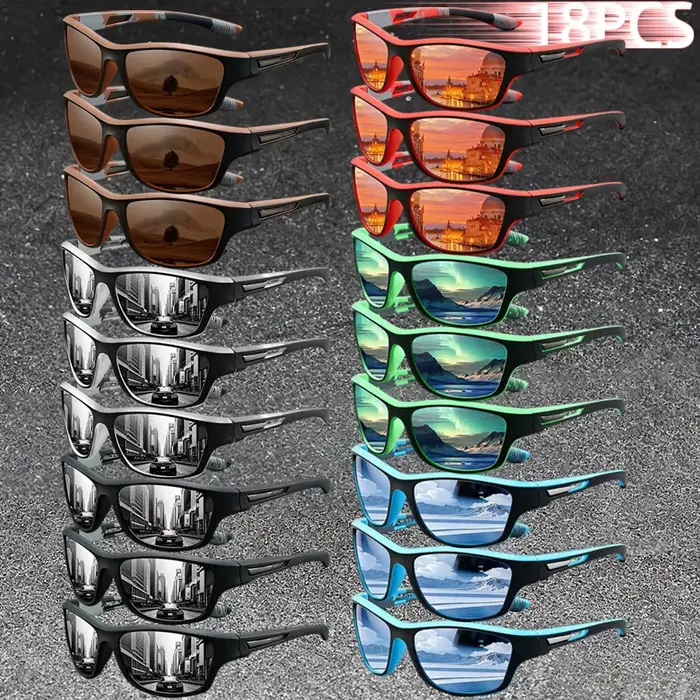 18 Paires de Lunettes de Soleil Sportives Vintage Camouflage pour Hommes et Femmes, Idéales pour la 
