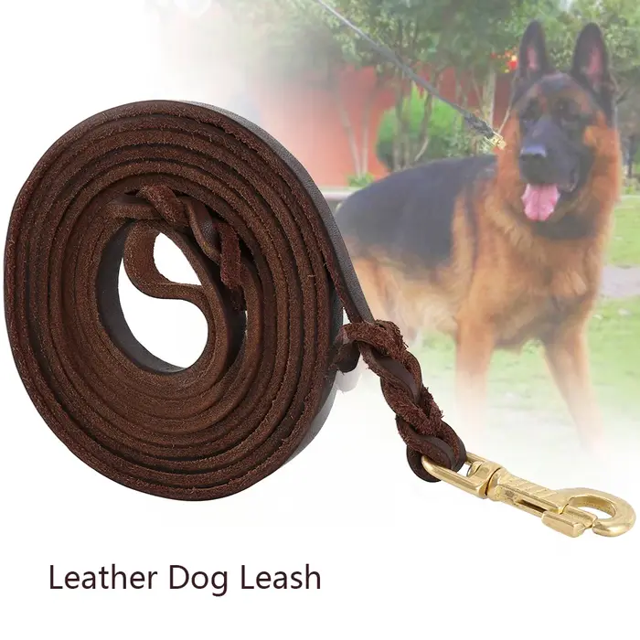 Laisse longue tressée en cuir véritable pour chiens, laisses d'entraînement, marche pour animaux de 