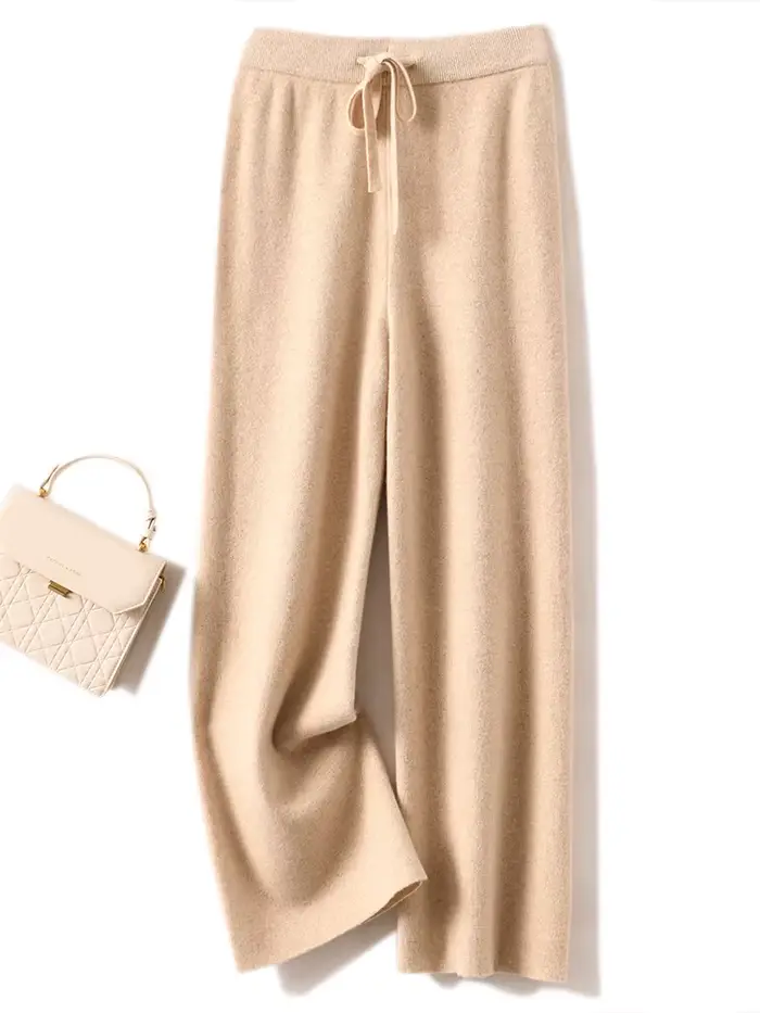 Pantalon basique doux et décontracté pour femme, avec ceinture, tricot 100% laine mérinos, populaire