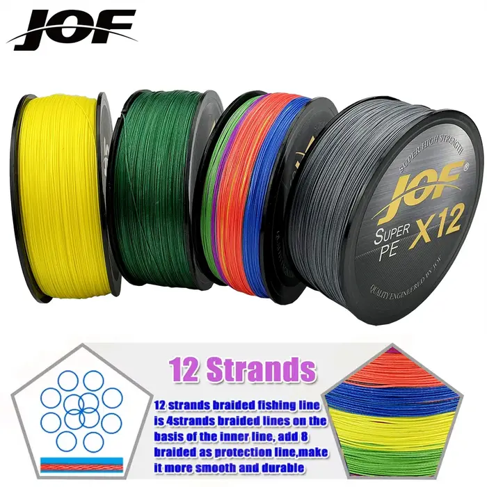 JOF 12 brins tresse PE ligne de pêche 300M 500M 100M forte résistance à l'abrasion ligne de pêche Mu