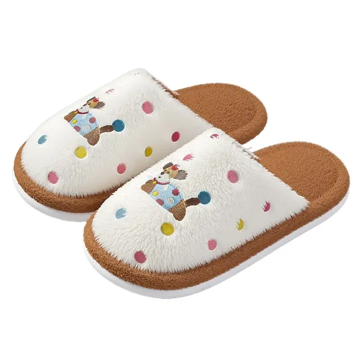 Pantoufles en peluche à pois Kawaii pour chien, douces et épaisses, chaudes, en fourrure de dessin a