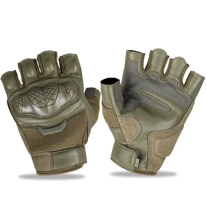 Gants tactiques mi-doigts peau de mouton - Antidérapants anti-chocs confortables protection chasse