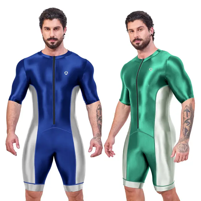 AMORESY brillant Satin brillant hommes body soie lisse surf costume maillots de bain Yoga vêtements 