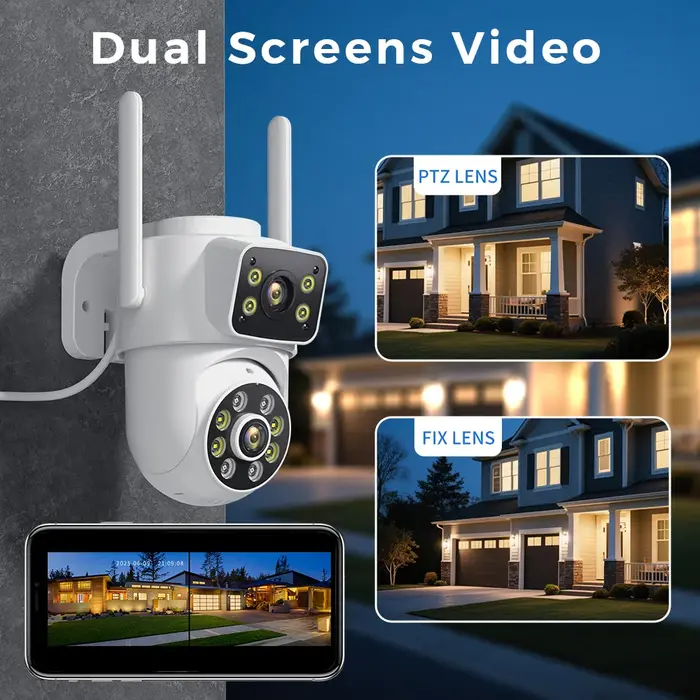 Caméra PTZ extérieure 4K 8MP double objectif avec suivi IA tracking automatique et vision nocturne