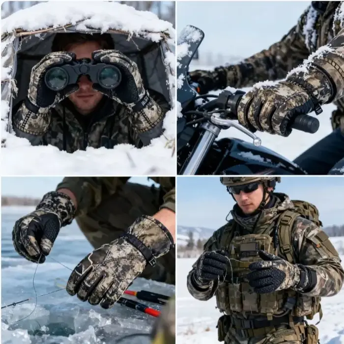 Gants camouflage bionique automne-hiver - Imperméables, chauds et tactiles pour chasse et photo