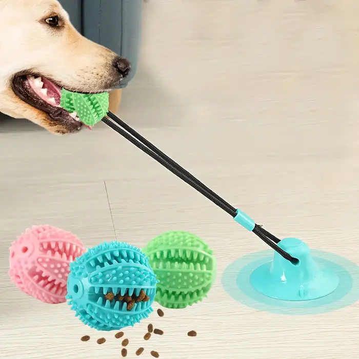 Jouet interactif pour chien à ventouse avec distribution sonore et de friandises – Balle en caoutchouc durable pour l'entraînement et l'amusement des tours