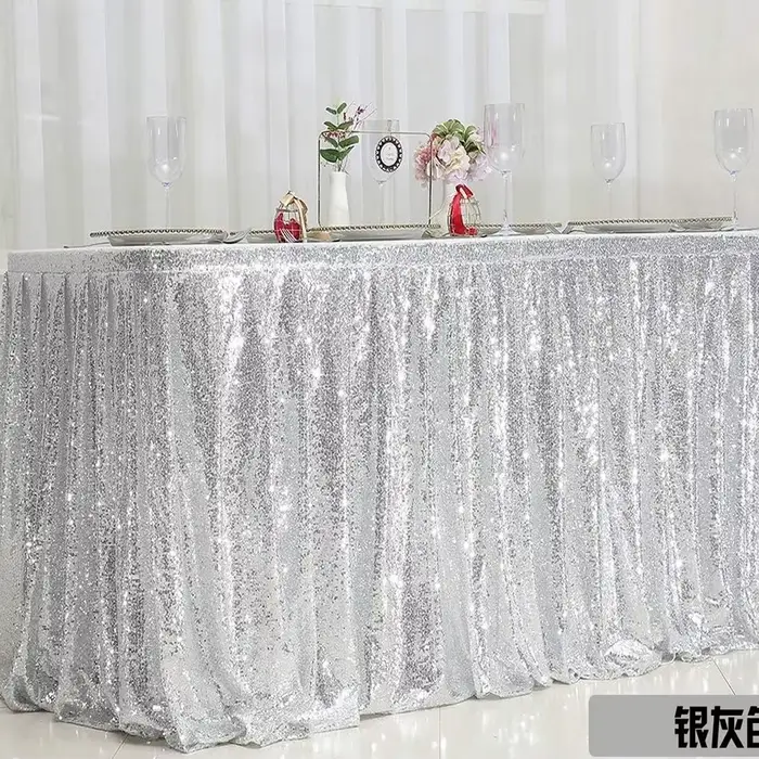 Jupe de Table à paillettes dorées, à volants plissés, pour Table ronde/rectangle/carrée, pour fête d