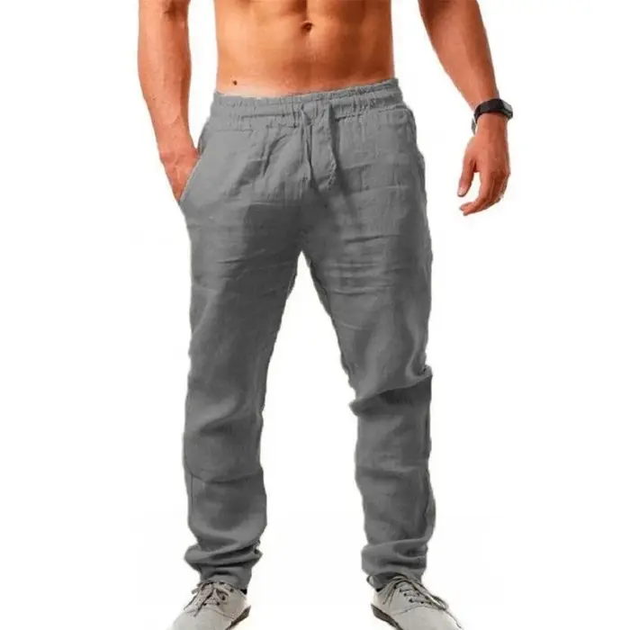 Pantalon en coton et lin pour homme, respirant, couleur unie, Fitness, Streetwear, nouvelle collecti