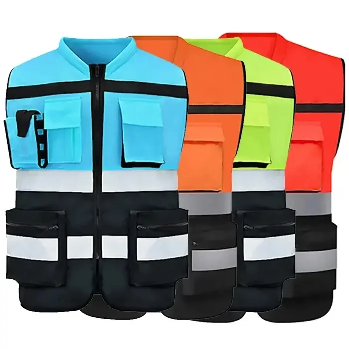 Gilet de sécurité bicolore à haute visibilité avec logo personnalisable pour travailleurs de la construction sécurité et utilité hauts polyester tricoté reflet occasions professionnelles