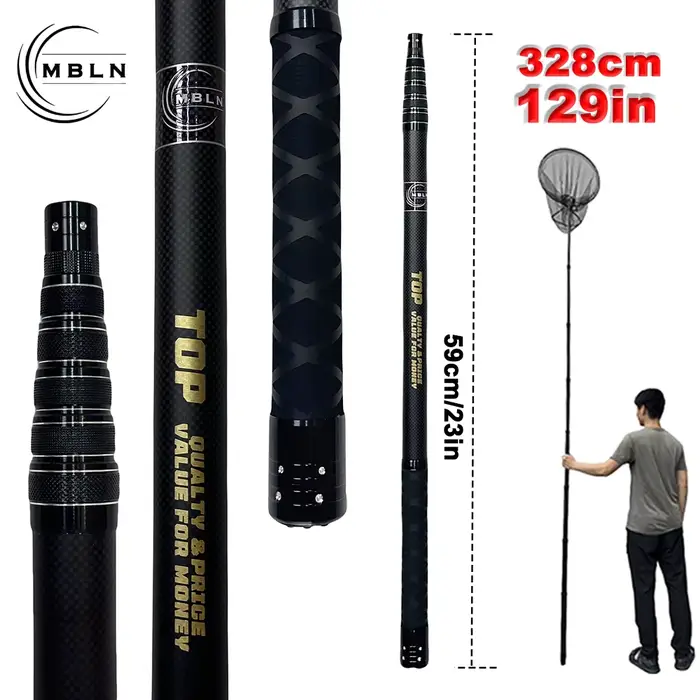 Epuisette filet à main multifilament 328cm en carbone et alliage d'aluminium pour pêche durable et précise