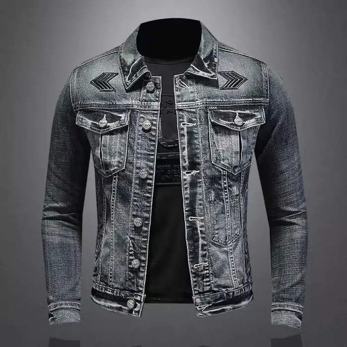 Veste en jean vintage pour hommes, vêtements de motard, revers boutonné, beau, tendance de la rue, r