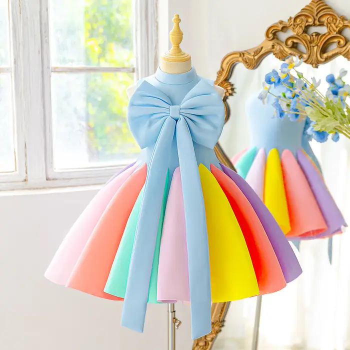 Robes de princesse colorées pour filles sans manches avec arc pour mariage, anniversaire, bal de promo, soirées de gala et remise de diplôme