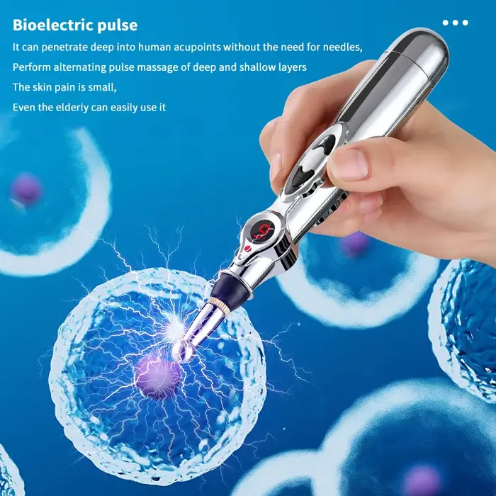 Stylo de massage électrique réglable pour le dos et les muscles - Pression relaxante à piles argent