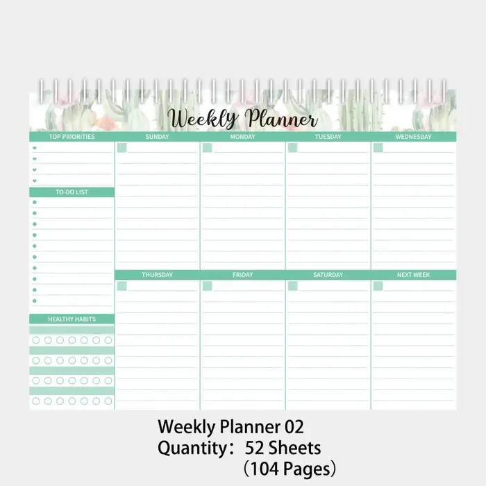 Bloc-notes de planification hebdomadaire, 52 feuilles, planificateur large pour faire avec Notes, ho