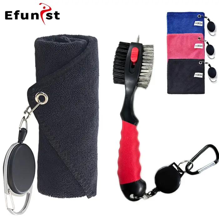 Kit de nettoyage pour clubs de golf avec serviette en fibre de polyester et brosse en nylon pour chariot ou sac