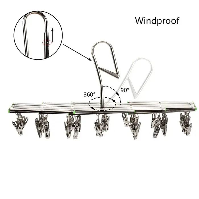 Support de séchage pliant avec 35/20 Clips, en acier inoxydable, coupe-vent, pour sous-vêtements, ch