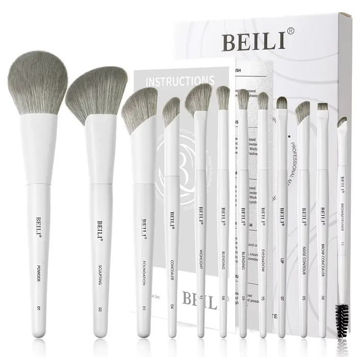 BEILI – ensemble de pinceaux de maquillage professionnels végétaliens, 12 pièces, maïs, bambou, soie