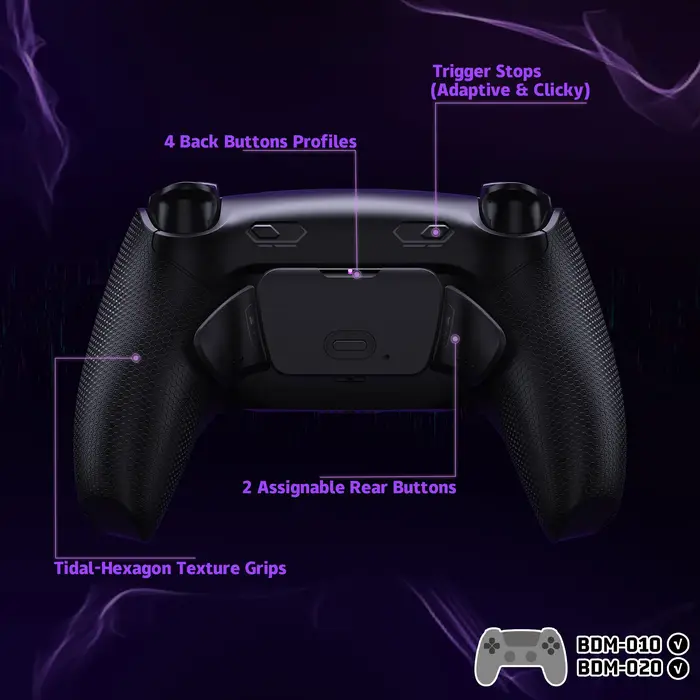 EXtremeRate RISE Plus MAX Kit de boutons arrière amovibles avec Clicky Trigger Stops et poignée en caoutchouc pour manette ps5 BDM-010 020