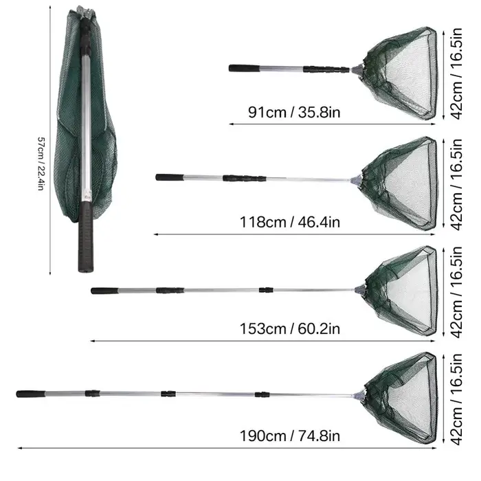 190cm 92cm 55cm filet d'atterrissage télescopique pliant canne à pêche extensible mouche carpe cours