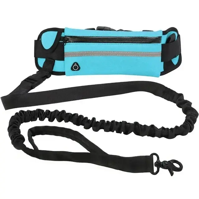 Laisse de course pour chien avec sac banane en nylon, laisse rétractable élastique, corde de tractio