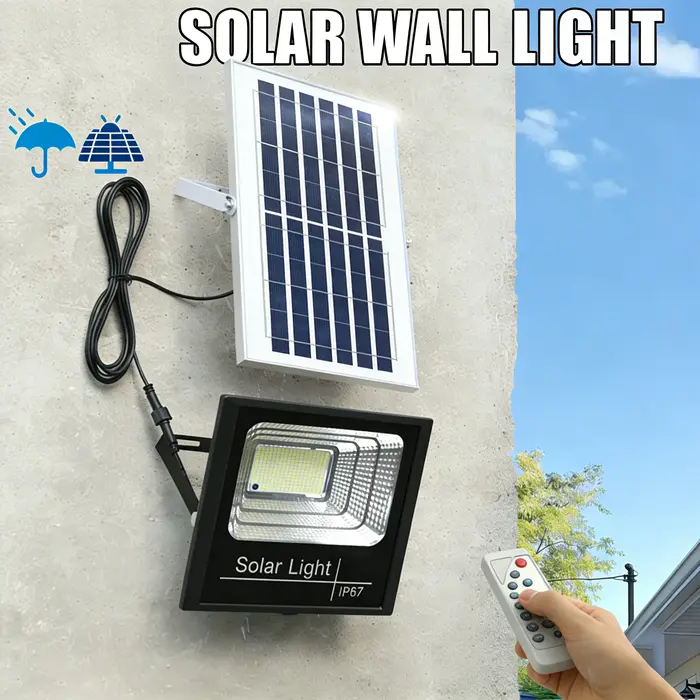Lampe solaire de rue à haute luminosité 50W, projecteur extérieur avec télécommande et réflecteur, p