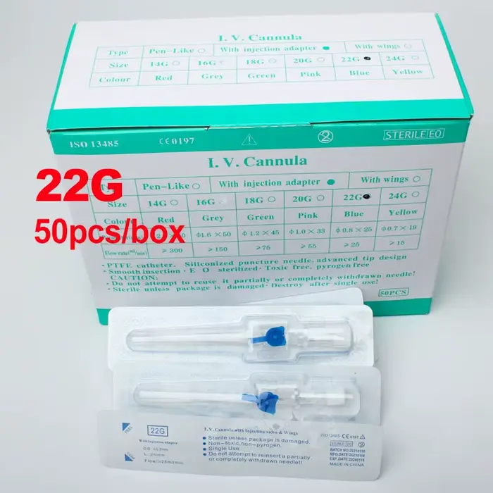 Canule vétérinaire IV avec Port d'injection, 50 pièces, cathéter papillon IV 20G 22G 24G, fourniture