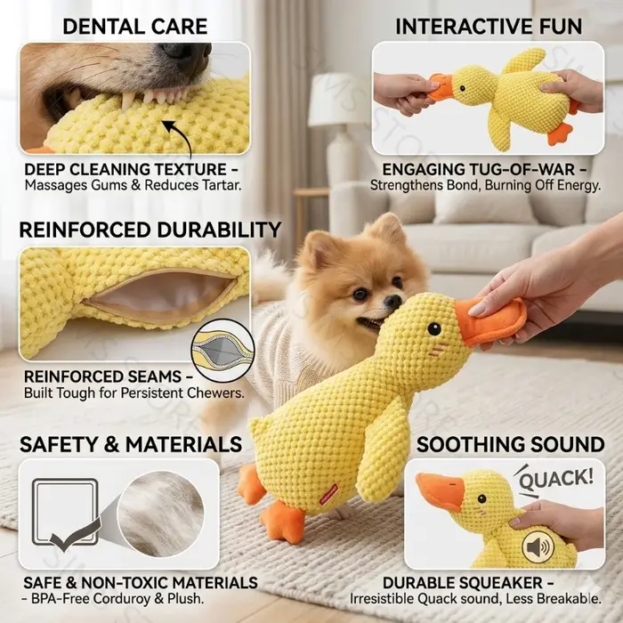 Jouet en peluche canard jaune pour chien
