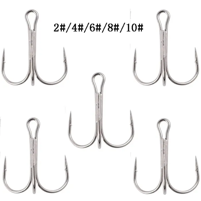 Hameçons triples de pêche aiguisés blancs, matériel de pêche au poisson, outils et accessoires, 10 p