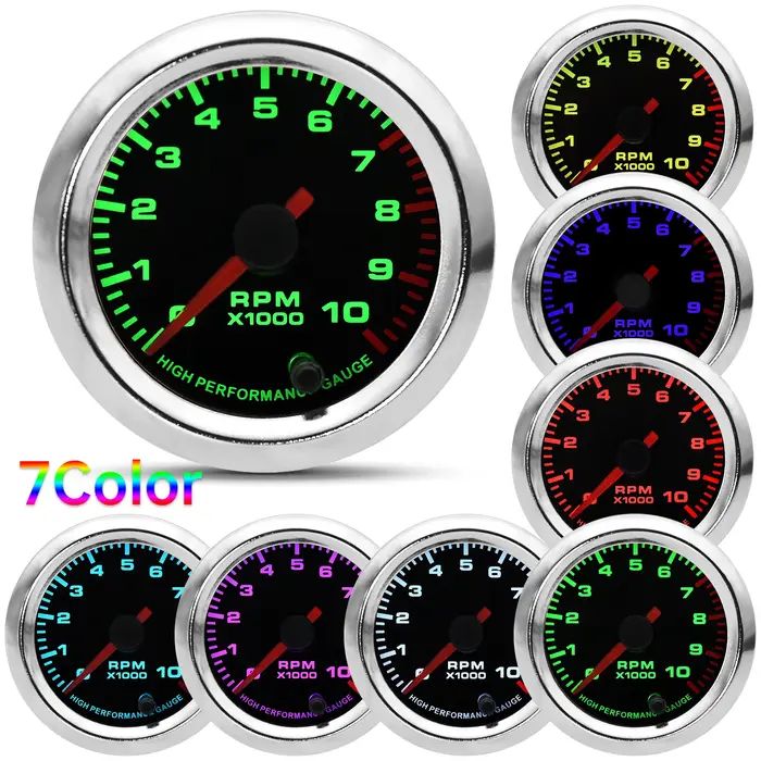 Compteur de régime de voiture 7 couleurs, tachymètre 0~10000 tr/min, 2 pouces (52 mm), universel, av