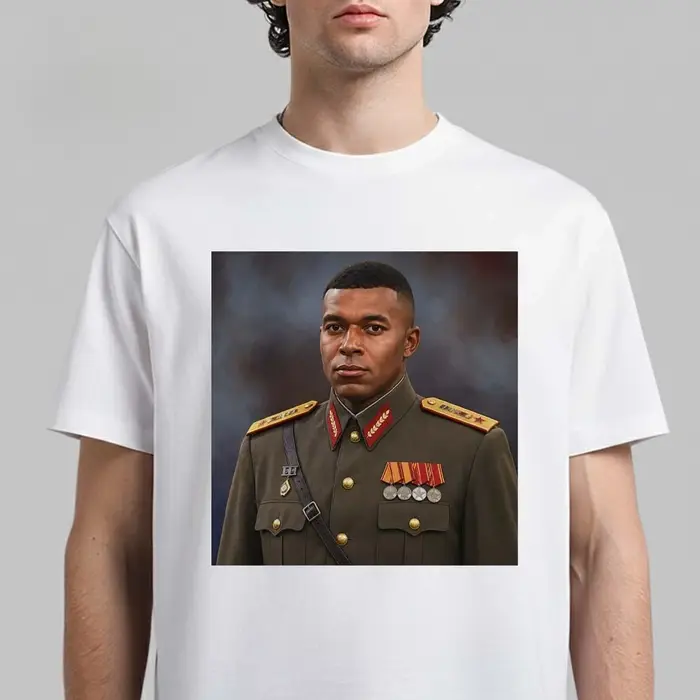 T-shirt unisexe drôle avec motif « Le Dictateur Mbappé » 100 % coton France Commander Mbappé – T-shi