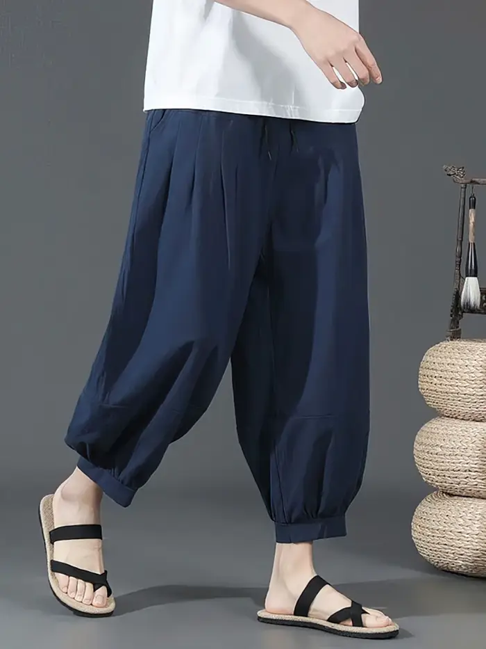 Short d'été en coton et lin pour hommes, Baggy, jambes larges, pantalon Capris décontracté, Sport, c