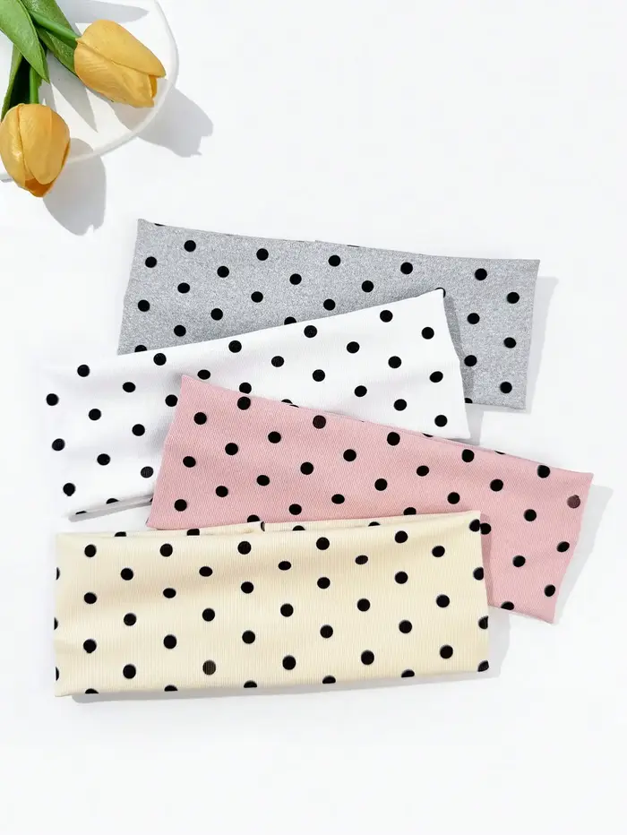 4 pièces/ensemble dames à pois imprimé large bord élastique bandeau de cheveux visage maquillage spo