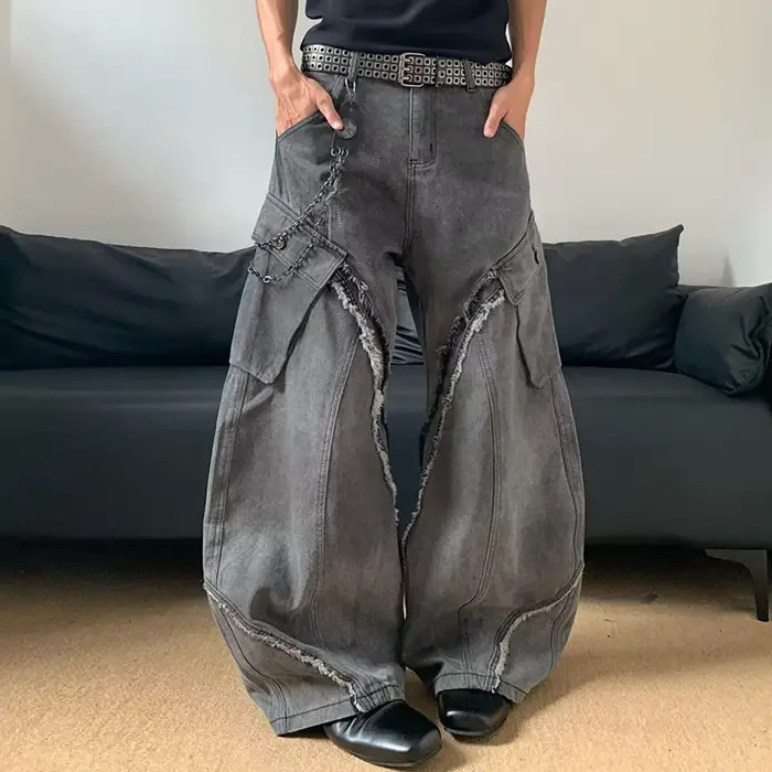 Jean Vintage coréen pour hommes, épissure, fermeture éclair poilue, Micro corne, pantalon ample à ja