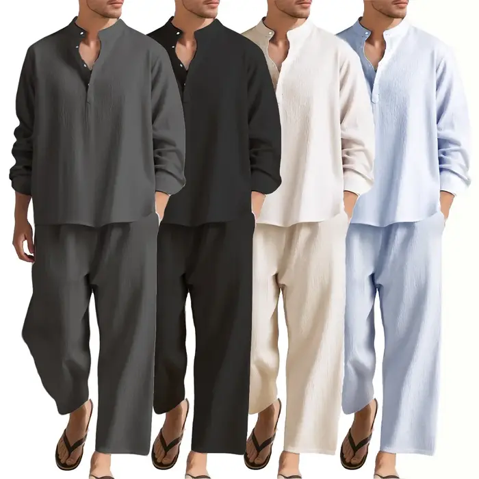 Chemise et pantalon à manches longues pour hommes, vêtements de plage, survêtement, chemises de coul
